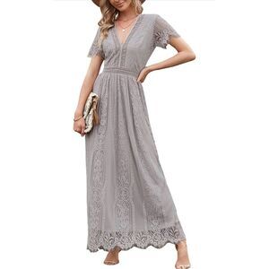 NEW V Neck High Waist Maxi Dress Elegant Lace Cocktail Party M
